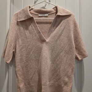 Abercrombie & Fitch Soft Pink V-Neck Short Sleeve Sweater